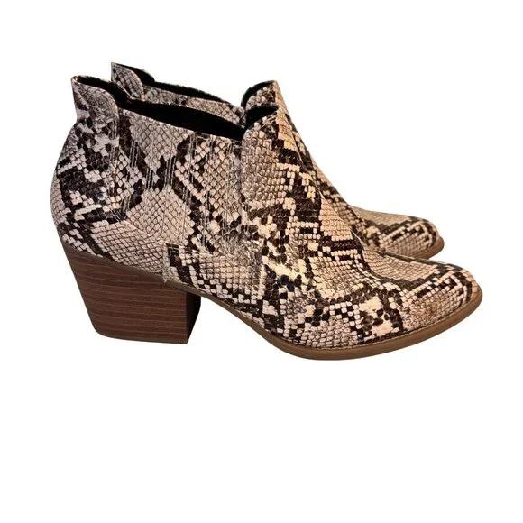 a.n.a. Diablo Snakeskin Print Ankle Booties Stacked Heel Women's 8M Western Chic