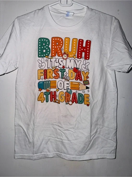 Port and Company White Graphic Tee with Colorful School Print