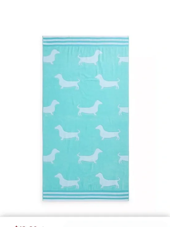 Dachshund Beach Towel in Aqua and White