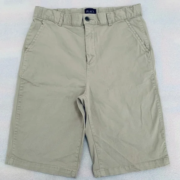 The Children's Place Chino Shorts BIG BOY Uniform Size 18 Khaki Adjustable Waist