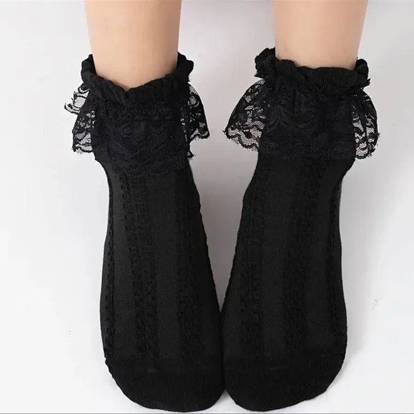 Black Ruffle Lace Trim Cottagecore Fairy Aesthetic