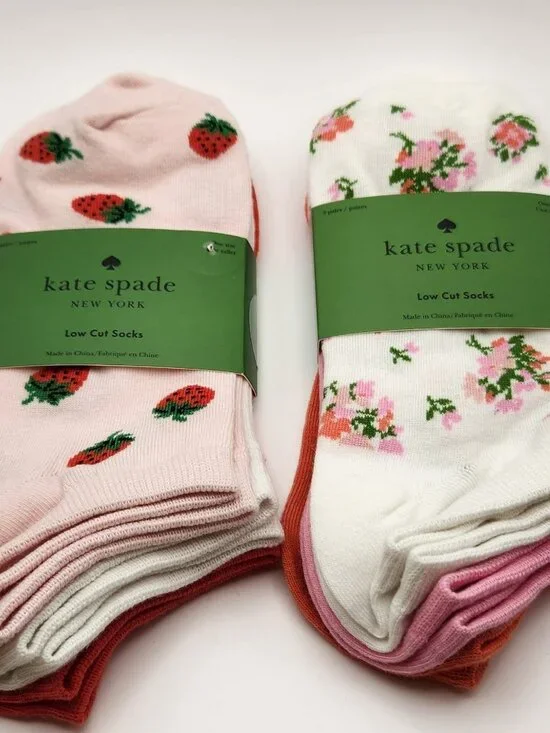 Two sets of Kate Spade low cut socks floral & strawberries both NWT