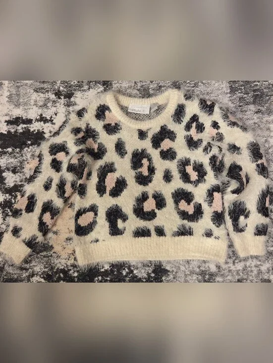 The Children's Place Cream & Pink Leopard Fuzzy Sweater