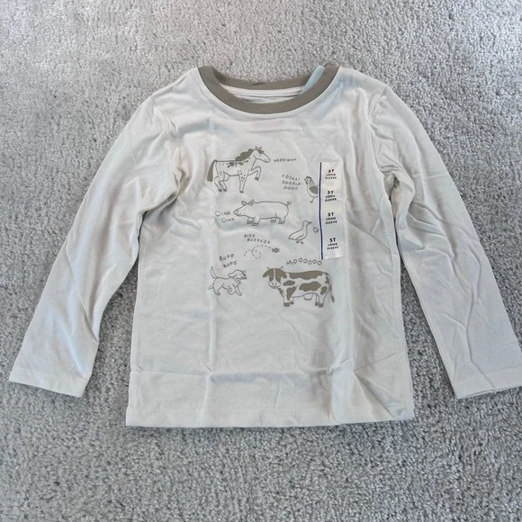 Cat & Jack Kids 5T Cream Long Sleeve Farm Animal Graphic Tee Shirt