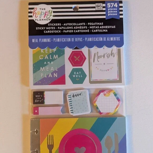 NWT 574 Happy Planner 'Meal Planning' Multi Pack Stickers Sticky Notes Food HTF