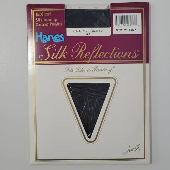Vtg 1989 Hanes Silk Reflections Pantyhose size CD Silky Control Top Jet #717