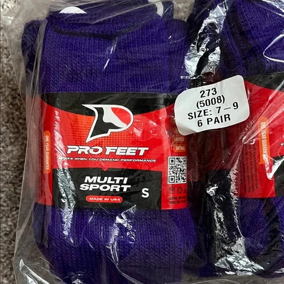 Purple Athletic Socks - 6 Pack Size S