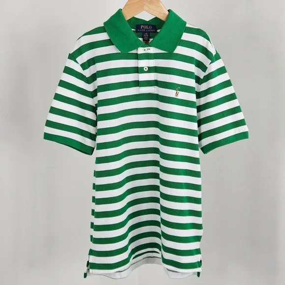 Polo Ralph Lauren Polo Shirt Kids Size L 14-16 Green White Striped