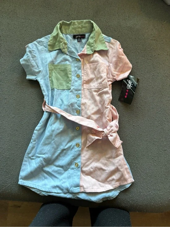 Kids' Two-Tone Pastel Shirt Dress - Blue & Pink