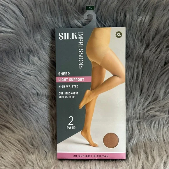 Silk Impressions Sheer Light Support‎ Womens Size XL Rich Tan High Waisted