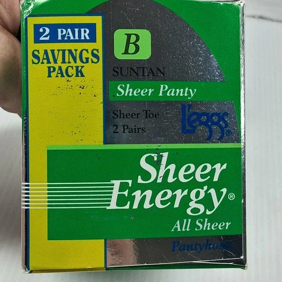 L'eggs Sheer Energy All Sheer Pantyhose 2 Pair Pack Suntan Size B Vintage 1996