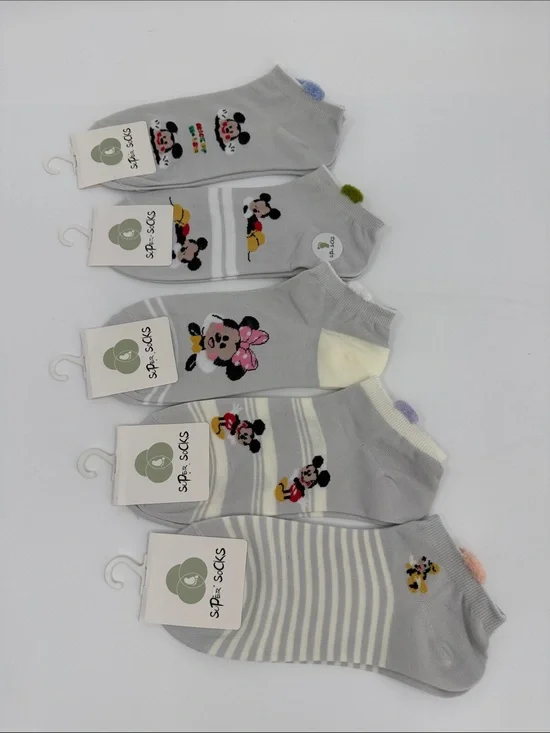 Grey Minnie & Mickey Ankle Socks - 5 Pairs