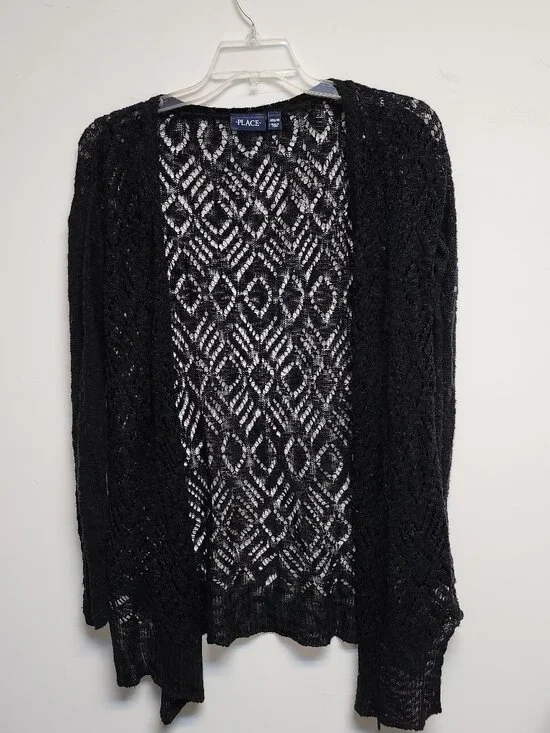 The Children's Place Black Crochet Duster Cardigan Size XXL-16