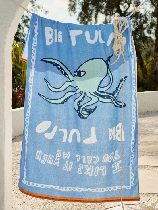 SUPERSIZED Blue Octopus‎ Beach Towel “I like it when you call me big pulpo”