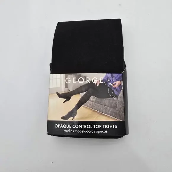 George Tights Black Size 2 XS Nylon Opaque Control Top Thick Pantyhose