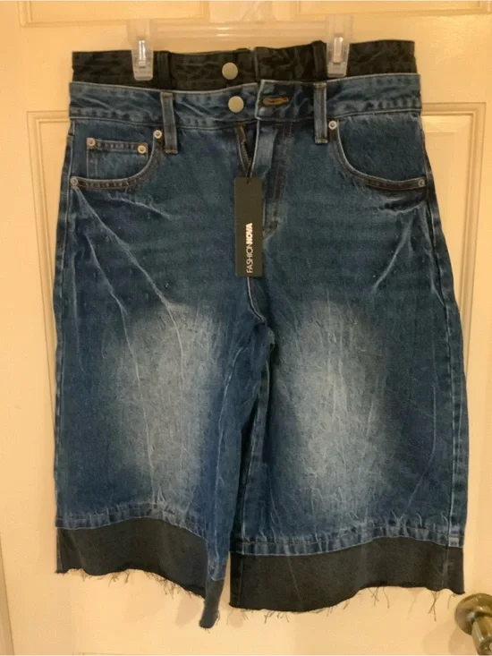 Nova Angelique High Rise Denim Jorts-Double Waistband Streetwear