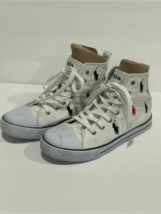 Polo Ralph Lauren Hamptyn All-Over Multi Pony Canvas Hi Top Sneakers Women’s 7