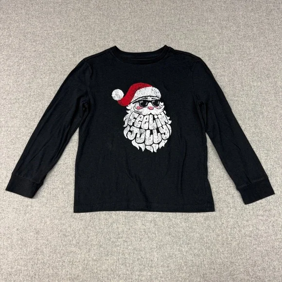 Sonoma Long Sleeve Graphic Tee Size M 10/12 Black Feelin Jolly Santa Christmas