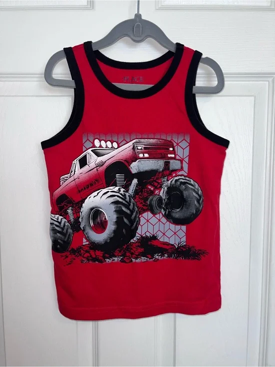 Kids 5/6 Red Monster Truck Tank Top