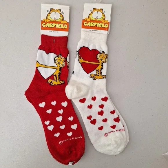Vintage‎ 1994 GARFIELD THE CAT Women's Crew Socks Valentine's Day Novelty NWT