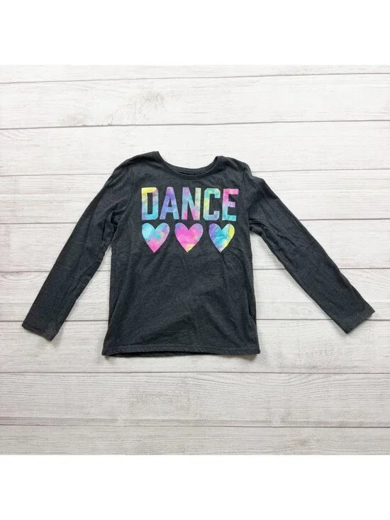 Children's Place Girls Dance Graphic Long Sleeve Shirt Multicolor Hearts M 7-8