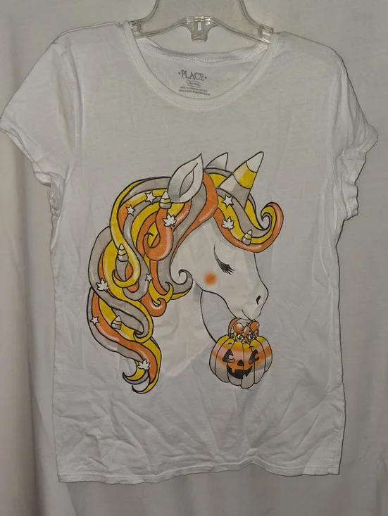 The Children's Place White Unicorn Halloween Tee with Orange & Yellow Accents
