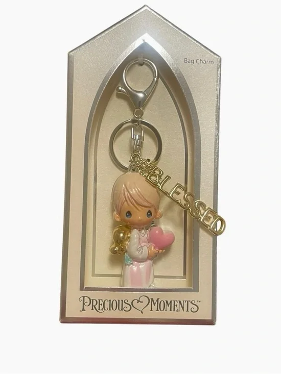 Precious Moments “Blessed” Angel Bag Charm Keychain Pink Heart - NIB