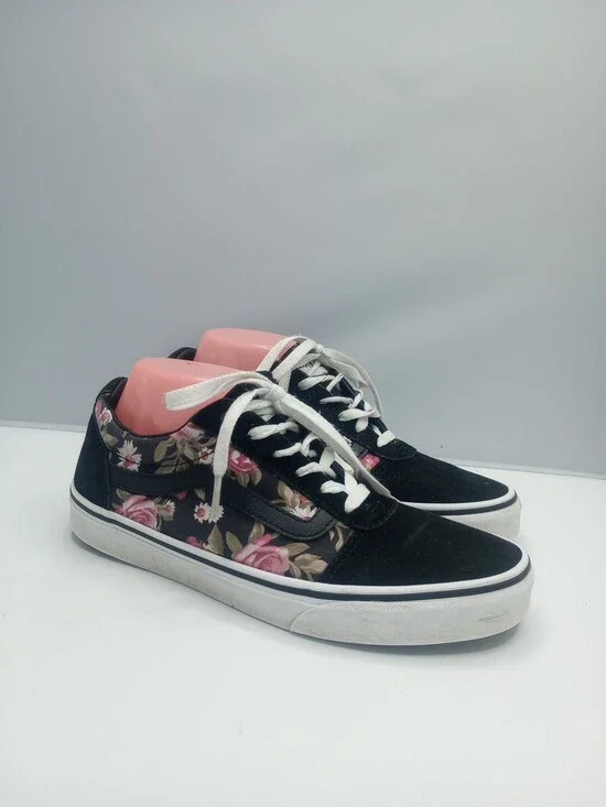 Vans Old Skool Ward Black & Flower Shoes Size 8.5 Low Top Skateboarding Sneakers