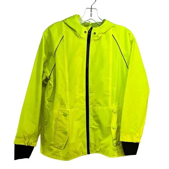 High Vis Neon Yellow Windbreaker Hooded Jacket Youth Large 10/12 Childrens Place
