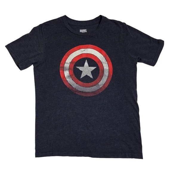 Marvel Captain America Shield Graphic Tee Navy Blue Kids XL Short Sleeve Shirt