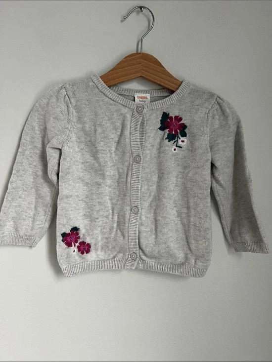 Gymboree | 100% Cotton Light Gray Floral Embroidered Cardigan Size 6-12 Months