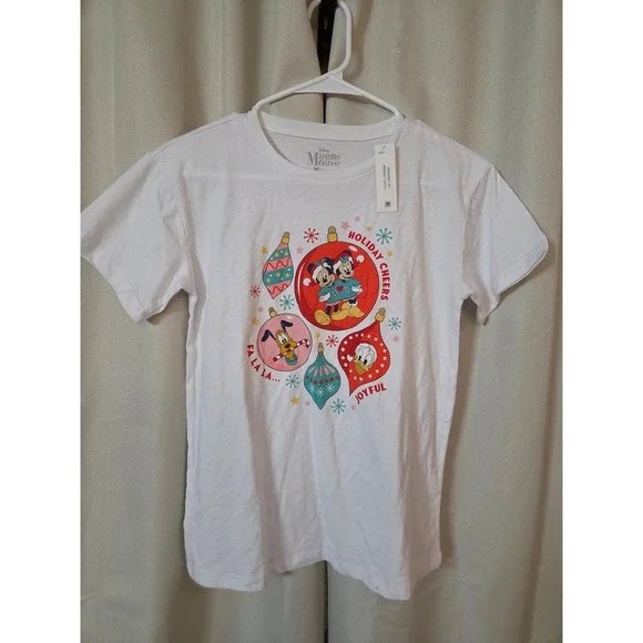 Disney Minnie Mouse Holiday Cheers Graphic Tee White Kids Large 10/12 NWT