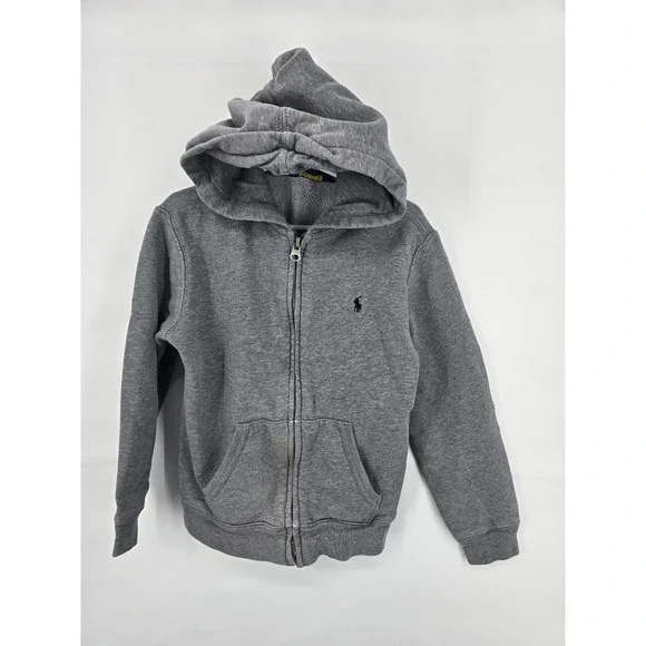 Polo Ralph Lauren Kids Heather Gray Full Zip Hoodie Sweatshirt Size 7 Pony Logo