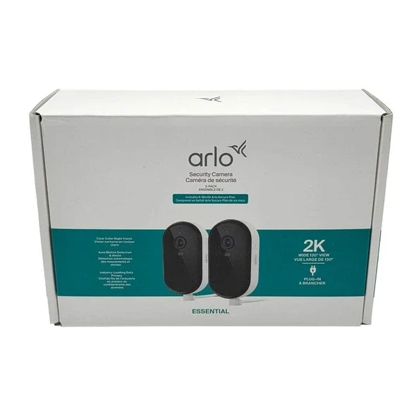 Arlo Essential 2K Indoor / Outdoor Security Cameras 2025‎ Wired 2-Pack White NIB