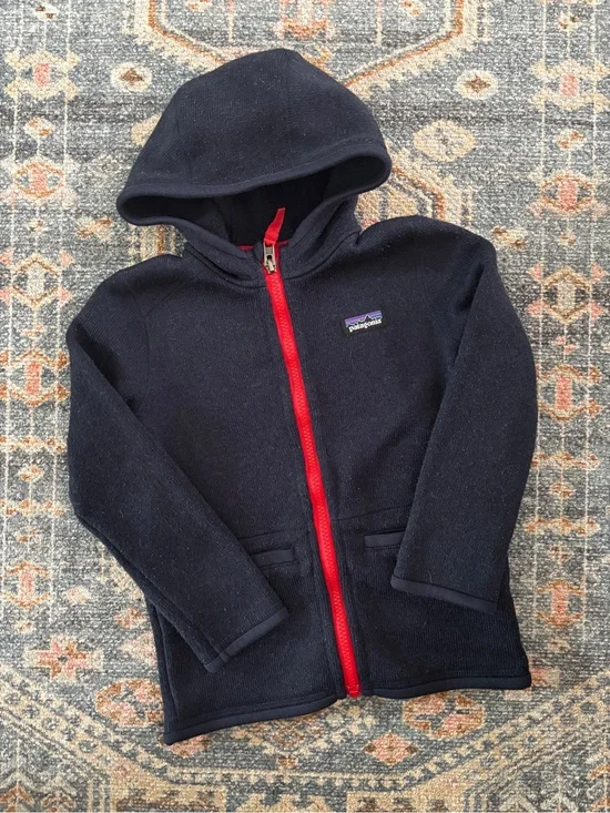 Patagonia zip up sweater fleece hooded jacket size 4T navy youth boys girls