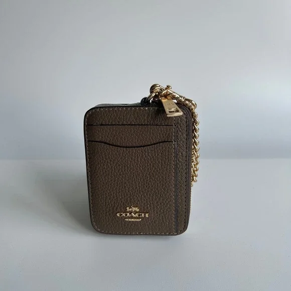 Coach Zip Card Case Dark Stone Pebbled Leather Wallet 6303