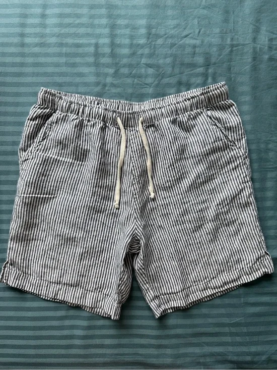 Alex Crane Bo Shorts Lines Men’s Size M 100% Linen Striped Drawstring Shorts