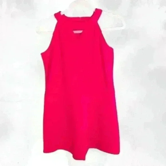 Children's Place Girls Size 16 Romper Hot Pink Sleeveless Back Zip High Neck