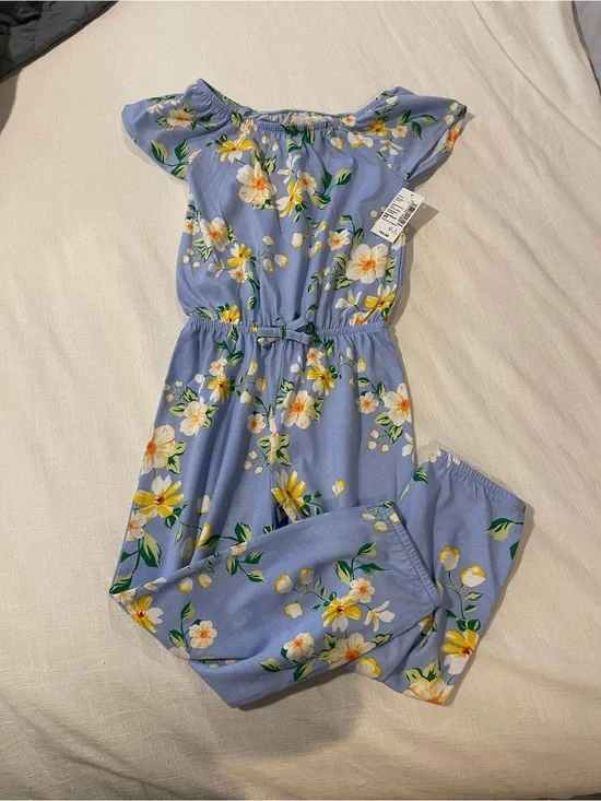 The Children's Place Light Blue Floral Romper with Elastic Waist
