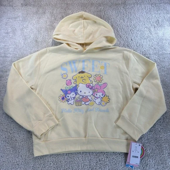 Sanrio Hello Kitty and Friends Sweet Yellow Graphic Hoodie Girls XL 14 NWT