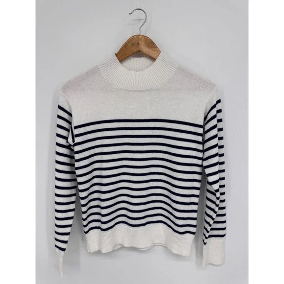 Crewcuts Striped Mockneck Sweater Kids XL 12-14 White Navy Blue Preppy Classic