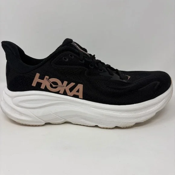 Hoka Clifton 10 Womens Size 10 Black Rose Gold White Athletic Running Shoes