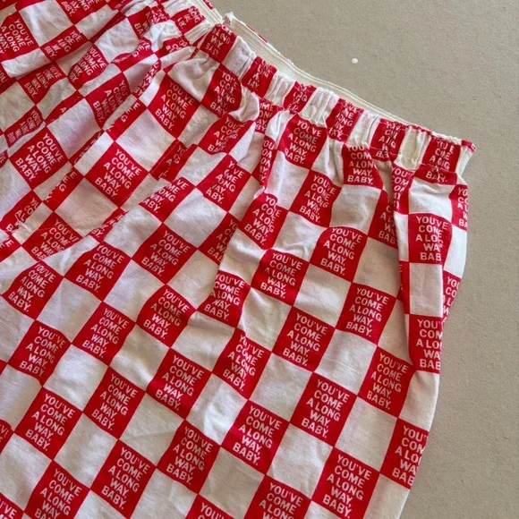 Vintage 70s Virginia Slimswear Red Checkered Slogan Shorts