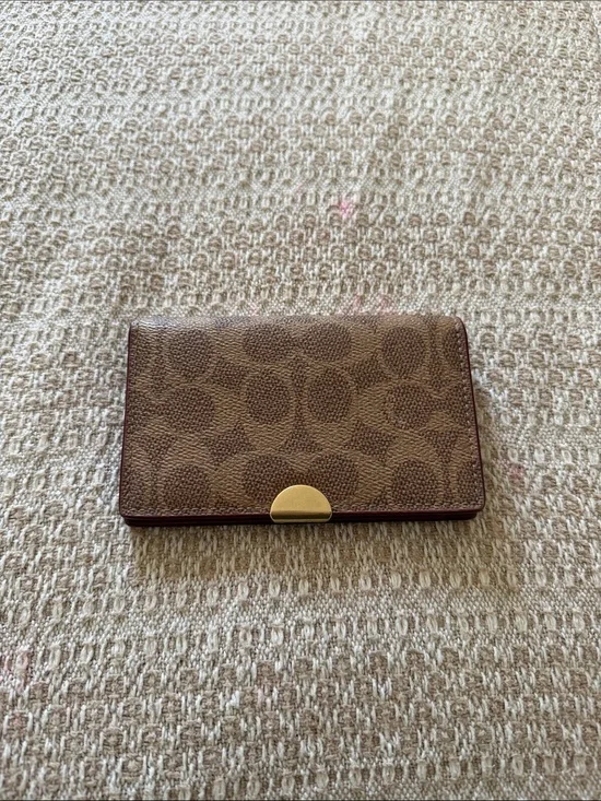 Coach Brown Signature Card Holder with Gold Accent