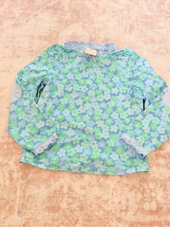 The Beaufort Bonnet Company Blue & Green Floral Lace-Trim Long Sleeve Top