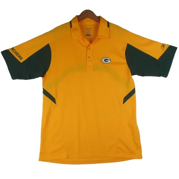 Green Bay Packers Reebok Polo Shirt Mens M Yellow Short Sleeve Embroidered Logo