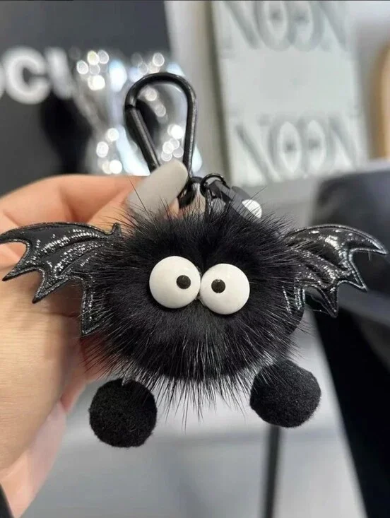 Black Fuzzy Bat Pom Keychain/Bag Accessory