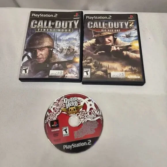 Sony Playstation 2 Lot 3 Games Untested Call of Duty Guitar Hero Aerosmith