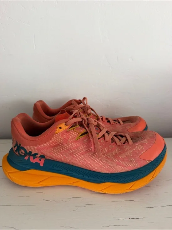 Hoka Tecton X Women’s 7 Coral Orange Trail Running Shoes Carbon Plate Sneakers