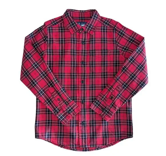 The Children's Place Boys Button Down Shirt M Red Tartan Plaid Holiday Festive